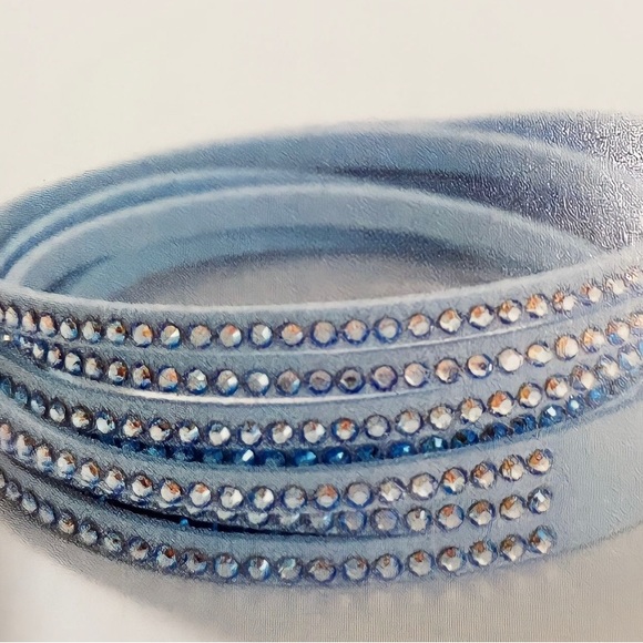 Touchstone Crystal Jewelry - NEW Wrap-star Bracelet.Light Saphire Shimmer crystal. powder blue Alcantara band